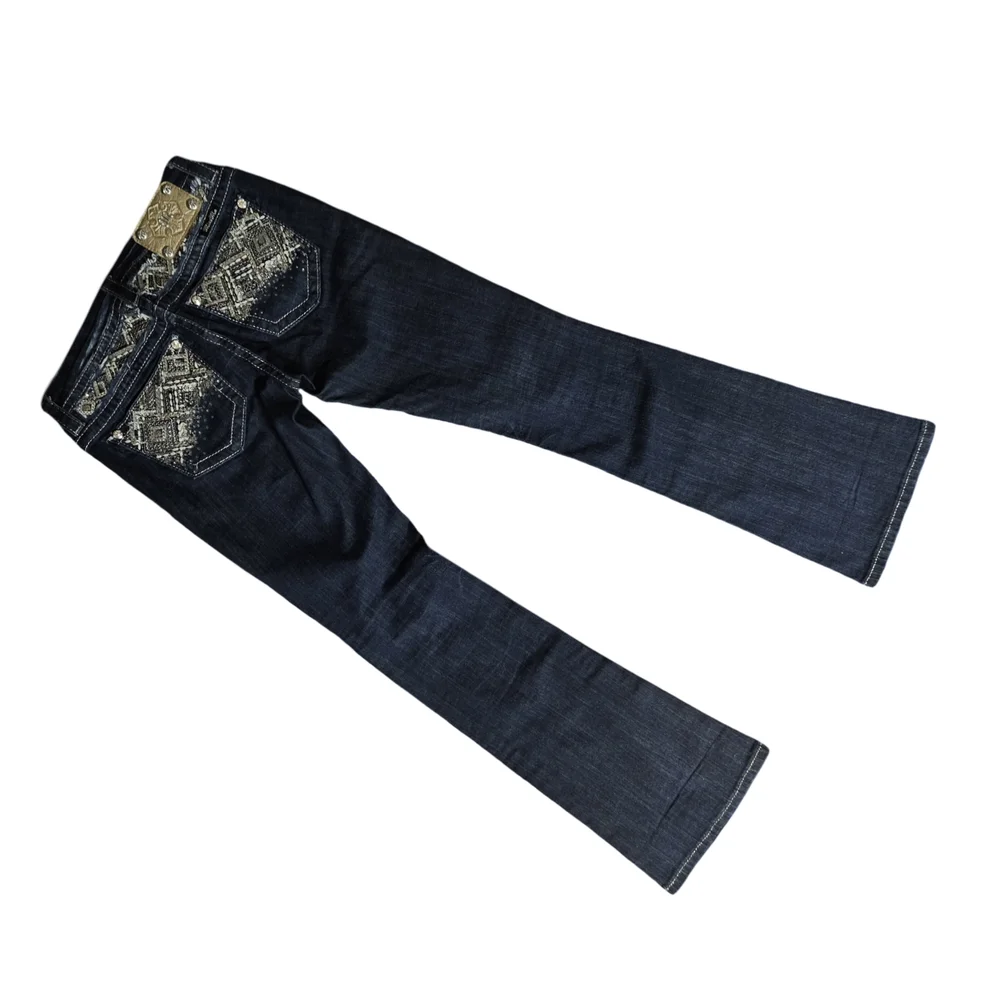 Miss Me Boot Cut Blue Jeans with Vintage Distressing - Picture 4 of 8